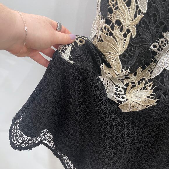 Adelyn Rae Lizette Dress Black Gold Champagne Lace Midi Small New With Tags - Picture 9 of 11